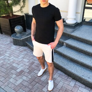 Фото - Бежевые мужские шорты Pobedov Lapsha с черными вставками - Men box