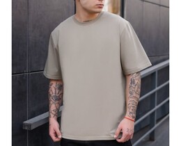 Фото - Серо-бежевая футболка Staff gray beige oversize - Men box