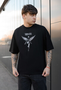 Фото - Черная футболка с белым принтом Staff nirv oversize - Men box