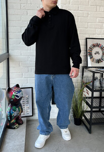 Фото - Однотонное поло черного цвета Staff long black oversize - Men box