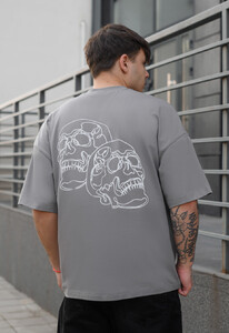 Фото - Сіра футболка з черепами Staff skulls oversize - Men box