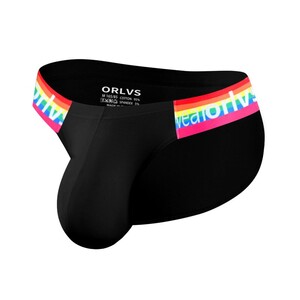 Фото - Труси танга ORLVS чорні з райдужною резинкою - Men box
