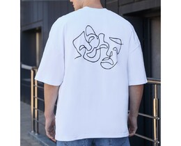Фото - Біла футболка з чорним принтом Staff mask oversize - Men box