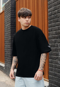 Фото - Чорна футболка з вишивкою Staff logo oversize premium - Men box