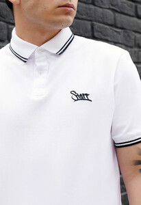 Фото - Белое поло с черным логотипом Staff white logo - Men box