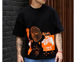 Фото - Чорна футболка з яскравим принтом Staff mask oversize - Men box