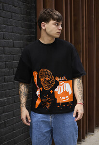 Фото - Чорна футболка з яскравим принтом Staff mask oversize - Men box