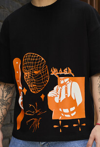 Фото - Чорна футболка з яскравим принтом Staff mask oversize - Men box