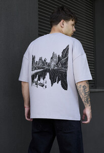 Фото - Сіра футболка з чорним принтом Staff lake & logo oversize - Men box
