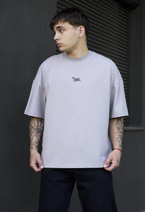 Фото - Сіра футболка з чорним принтом Staff lake & logo oversize - Men box