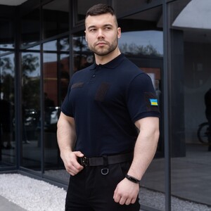 Фото - Темно-синее военное поло Pobedov Loft Batal из хлопка - Men box