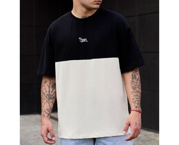 Фото - Двоколірна футболка Staff black & milk logo oversize - Men box