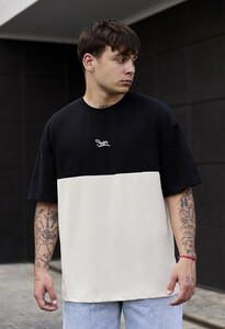 Фото - Двоколірна футболка Staff black & milk logo oversize - Men box