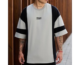 Фото - Чорно-сіра футболка з лого Staff pu logo oversize - Men box