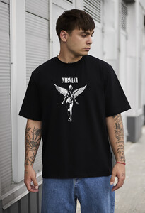 Фото - Молодіжна чорна футболка Staff nirv oversize - Men box