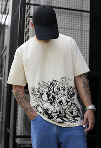 Фото - Бежевая футболка с черным принтом Staff art oversize - Men box