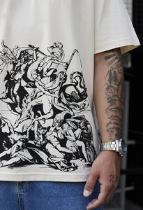 Фото - Бежевая футболка с черным принтом Staff art oversize - Men box