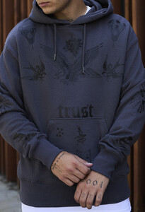 Фото - Серое худи с черным принтом Staff trust oversize - Men box