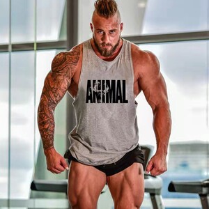 Фото - Сіра майка для фітнесу Sport Line з чорним написом - Men box