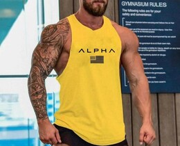 Фото - Жовта спортивна майка Sport Line з чорним принтом - Men box
