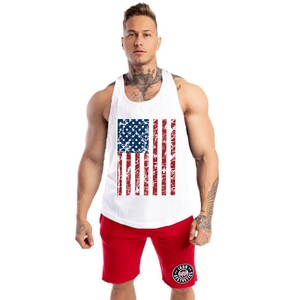 Фото - Белая майка для фитнеса Sport Line с флагом - Men box