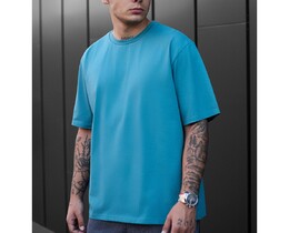 Фото - Однотонна футболка Staff blue turquoise oversize - Men box