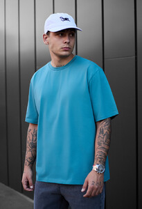 Фото - Однотонна футболка Staff blue turquoise oversize - Men box