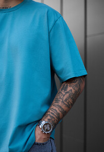 Фото - Однотонна футболка Staff blue turquoise oversize - Men box