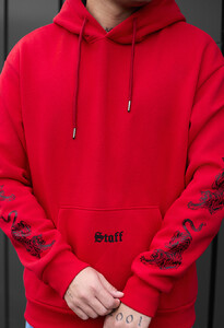 Фото - Червоне зимове худі Staff logo & tiger oversize fleece - Men box