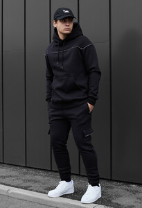 Фото - Утеплений чорний костюм Staff col black cargo cant fleece - Men box