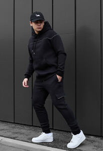 Фото - Утеплений чорний костюм Staff col black cargo cant fleece - Men box