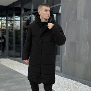 Фото - Подовжена зимова куртка Pobedov Legas чорного кольору - Men box