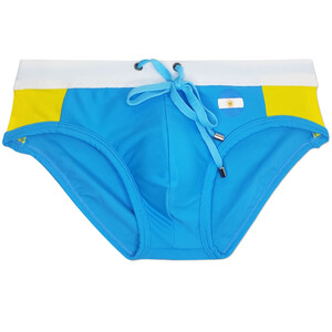 Фото - Плавки мужские UXH голубого цвета с желтыми вставками - Men box