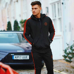 Фото - Спортивный черный костюм Alpha с красными лампасами - Men box