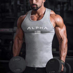 Фото - Майка для занятий спортом от бренда Alpha серого цвета - Men box