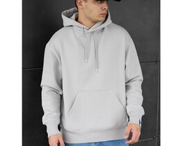 Фото - Однотонне тепле худі Staff light gray basic oversize fleece - Men box