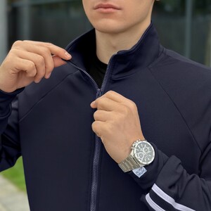Фото - Темно-синий костюм от Pobedov Dollars с белыми полосами - Men box