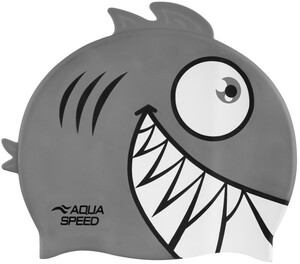 Фото - Комфортна силіконова шапочка Aqua Speed ZOO Pirana 9701 сіра - Men box