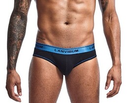 Фото - Модные мужские трусы Lanvibum черные с синей резинкой - Men box