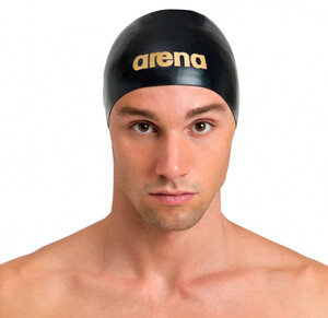 Фото - Комфортная черно золотистая шапочка Arena Moulded Pro для скорости - Men box