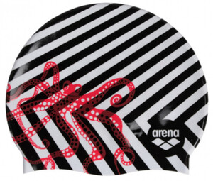 Фото - Яскрава чорно-біла шапочка для плавання Arena PRINT 2 із силікону - Men box