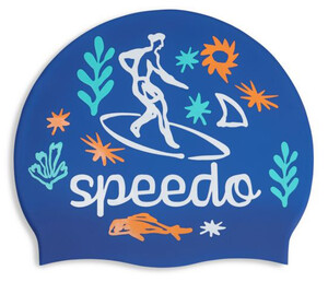 Фото - Яскрава дитяча шапочка для плавання Speedo SLOGAN PRT CAP синьо-біла - Men box