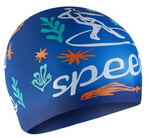 Фото - Яскрава дитяча шапочка для плавання Speedo SLOGAN PRT CAP синьо-біла - Men box