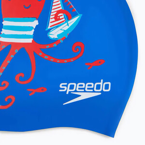 Фото - Силіконова дитяча шапочка для плавання Speedo SLOGAN PRT CAP синьо-червона - Men box