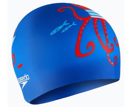 Фото - Силіконова дитяча шапочка для плавання Speedo SLOGAN PRT CAP синьо-червона - Men box