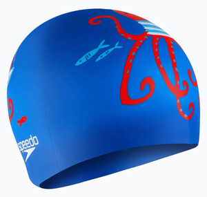 Фото - Силіконова дитяча шапочка для плавання Speedo SLOGAN PRT CAP синьо-червона - Men box