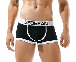 Фото - Чоловічі боксери Seobean з білою окантовкою. Колір: чорний - Men box