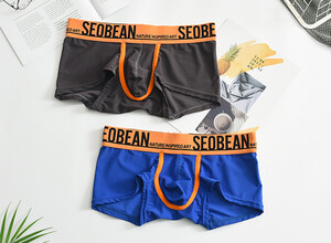 Фото - Комфортные боксеры серого цвета Seobean с оранжевой резинкой - Men box
