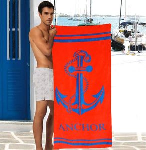 Фото - Мужское пляжное полотенце Anchor красное с синим якорем - Men box