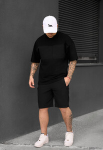 Фото - Чорний чоловічий костюм на літо Staff patt black oversize - Men box